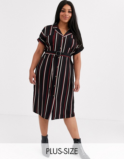 New Look Curve stripe belted shirt dress