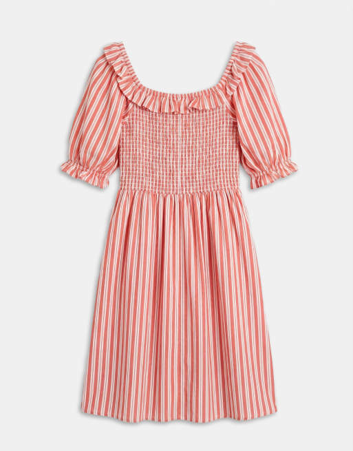New Look Curve stripe frill milkmaid mini dress in red, 6 of 7