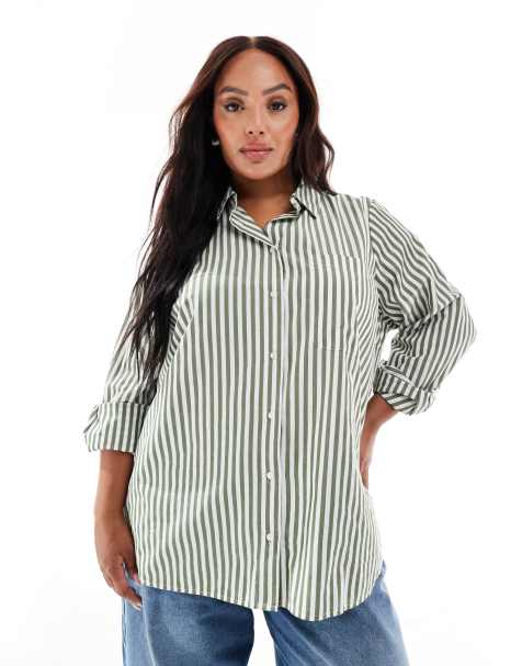 New Look Curve stripe pocket shirt in green - view 1