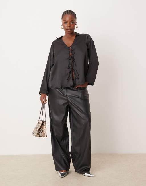 New Look – Curve – Svart blus i satin med knytning framtill, 4 av 4