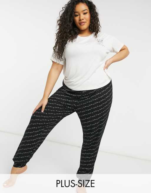 New Look Curve – Svart mjuk pyjamas med fransk bulldog
