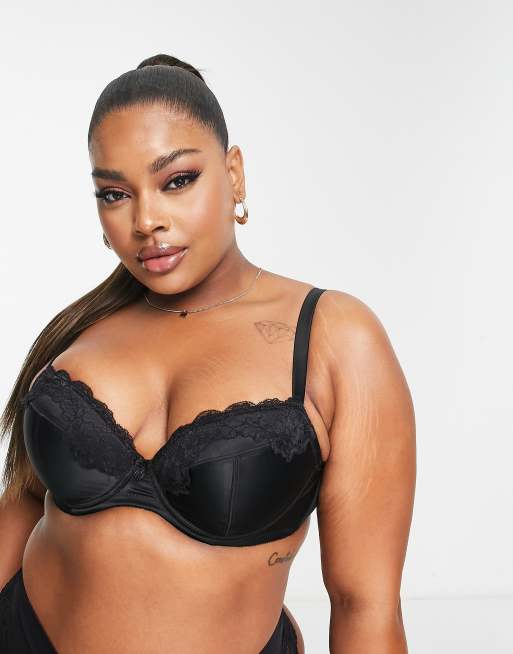 New Look Curve – Svart push up-behå i satin och spets