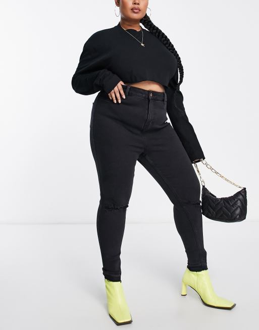 New Look Curve – Svarta jeans med extra smal passform och reva på knät, 4 av 4