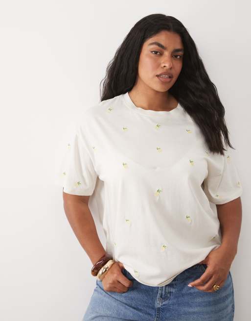 New Look Curve - T-shirt squadrata bianca con stampa di limoni, 2 di 4