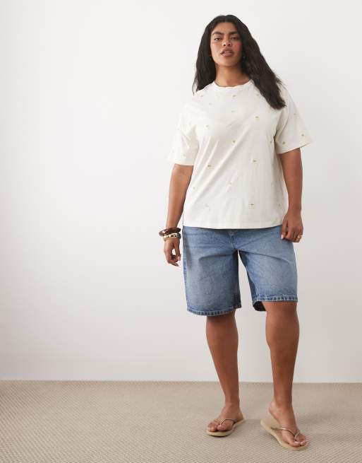 New Look Curve - T-shirt squadrata bianca con stampa di limoni, 3 di 4