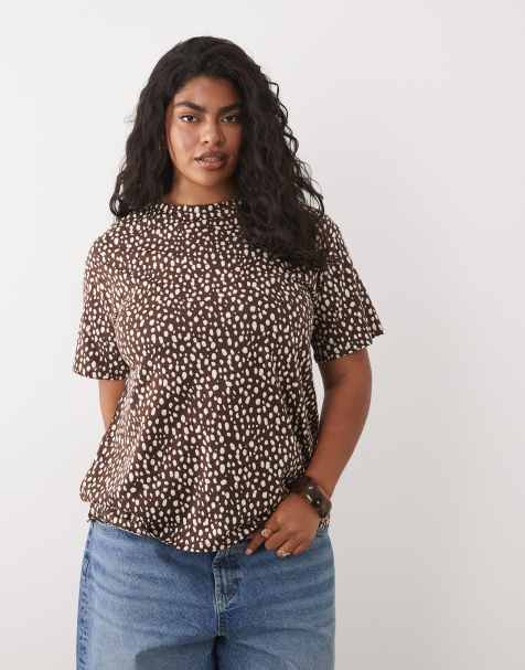 New Look Curve - T-shirt squadrata marrone con stampa di cerbiatto - view 1