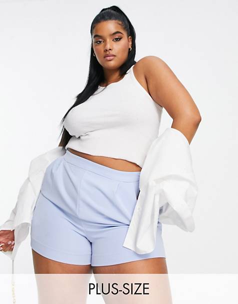 Light Blue Chambray Floral Plus Size Shorts
