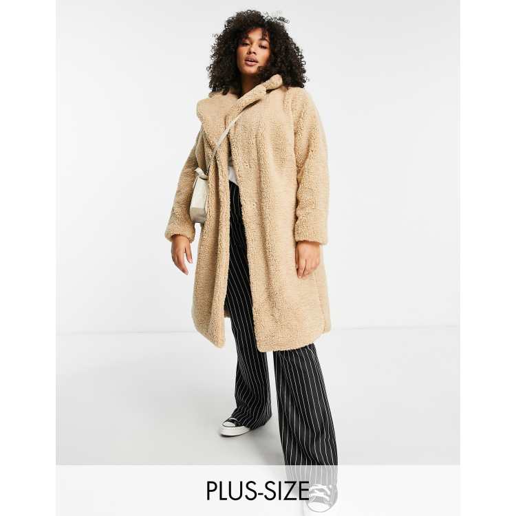 New Look Curve teddy borg coat in camel