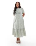 [New Look Plus] New Look Curve textured gingham midi dress in dark green 18 39-Green Pattern