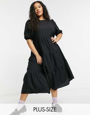 New Look Plus New Look Curve Textured Puff Sleeve Midi Dress In Black ...