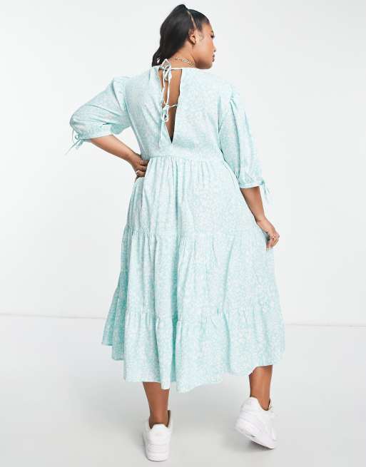 New Look Curve tie back midi dress in blue animal print ASOS