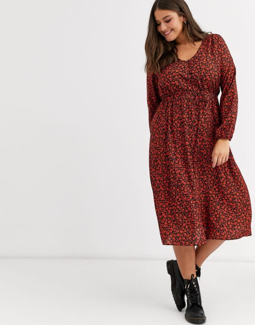 YOURS Curve Plus Size Red Ditsy Print Midaxi Dress