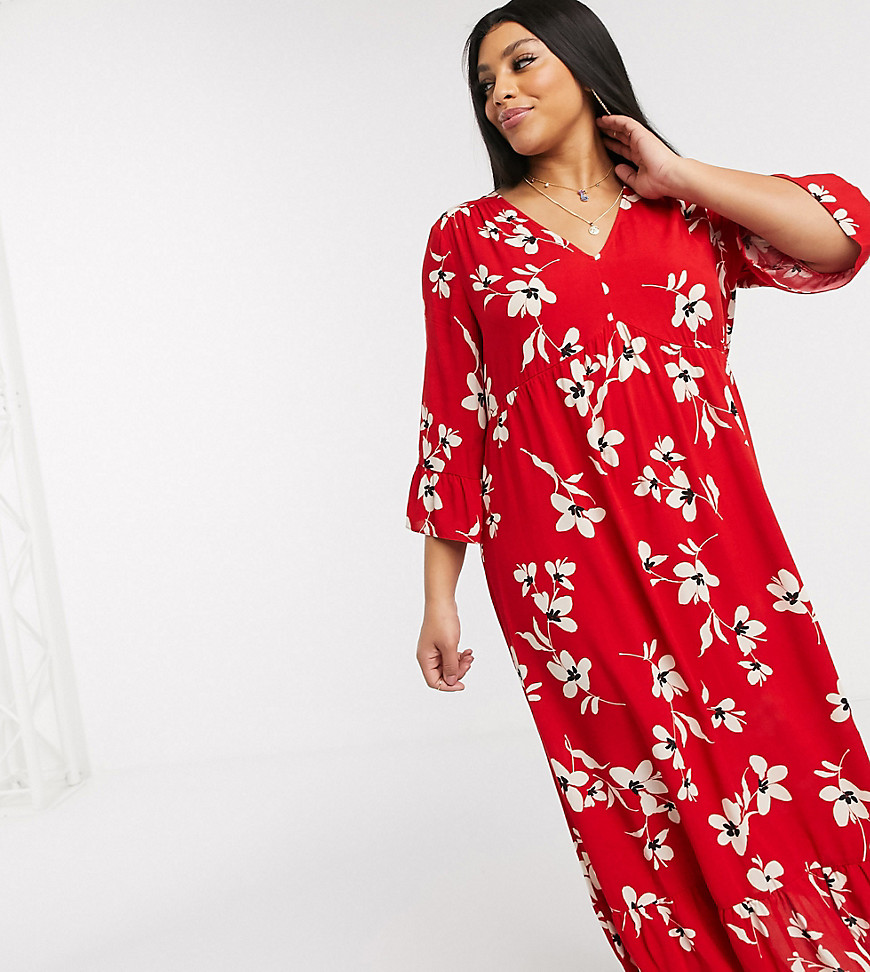 New Look Curve tiered maxi dress in red floral