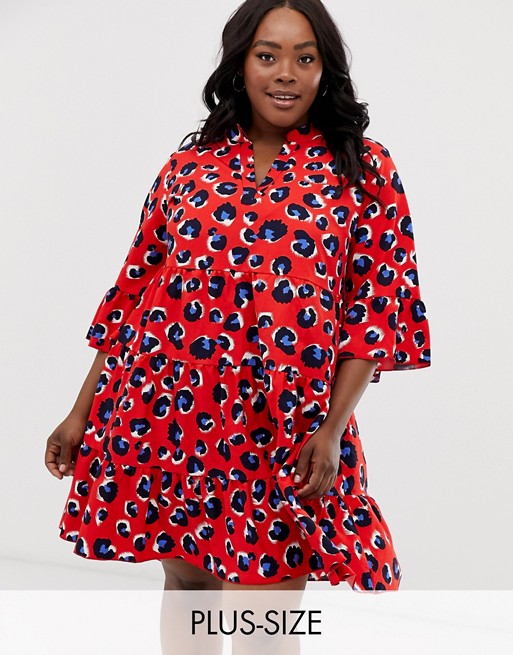 New Look Curve tiered smock dress in multi print