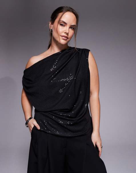 New Look Curve - Top à sequins avec encolure dégagée - Noir - view 1