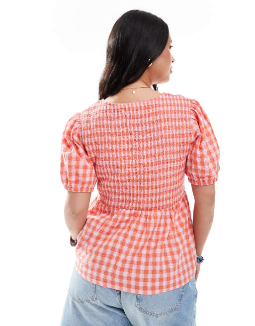 New Look Curve - Top arricciato rosso a quadretti con laccio sul davanti, 4 di 4