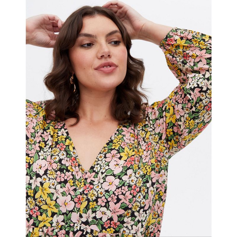 Camicie e bluse Donna New Look Curve - Top grembiule con scollo a V a fiori multicolore