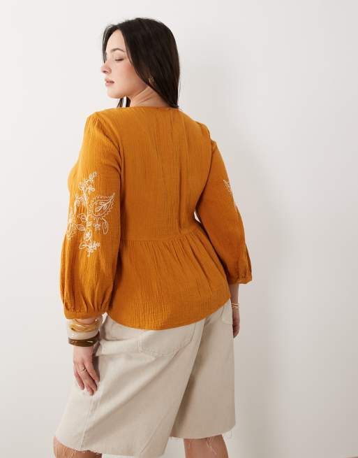 New Look Curve - Top rétro à manches brodées - Orange brûlé, 4 de 4