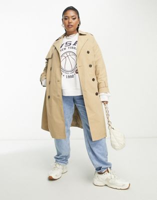 New Look Curve trench coat in camel-Neutral