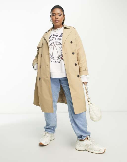 New Look Curve trench coat in camel ASOS