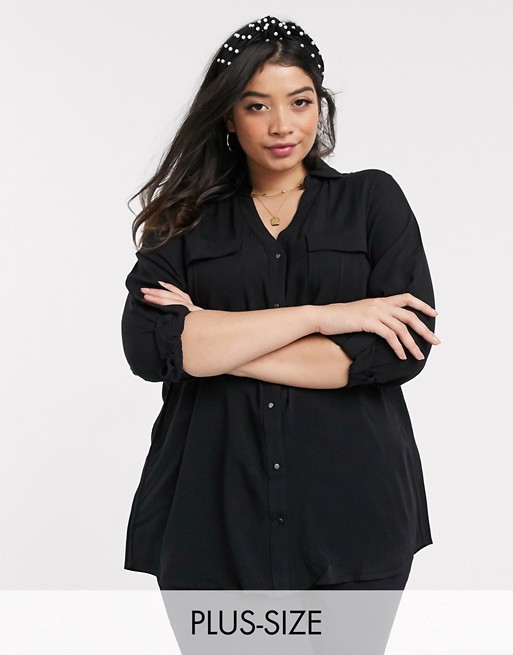 New Look Curve utility pocket shirt in black