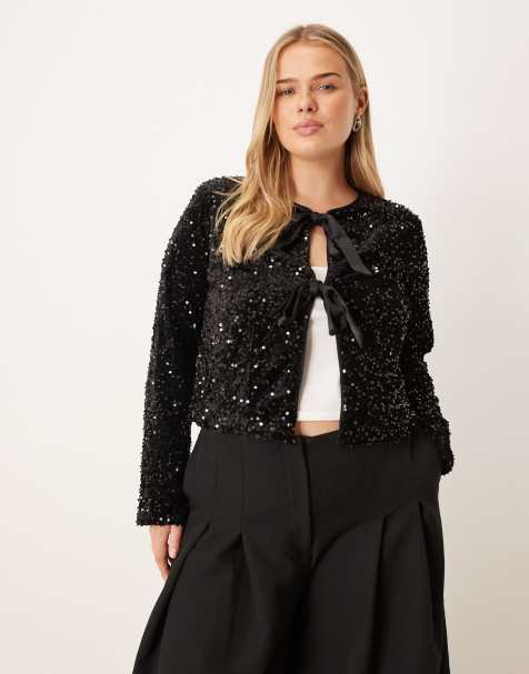 New Look Curve velvet sequin jacket in black - view 1