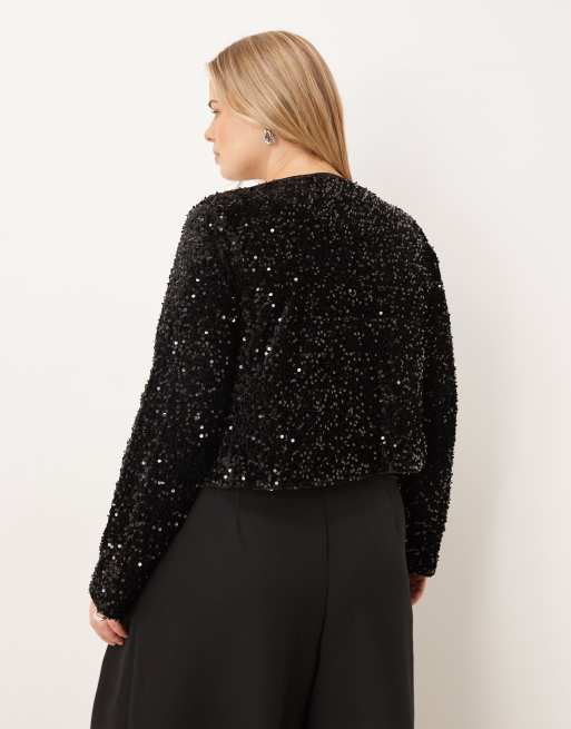 New Look Curve velvet sequin jacket in black, 4 of 4