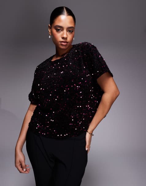 New Look Curve velvet sequin tee in burgundy