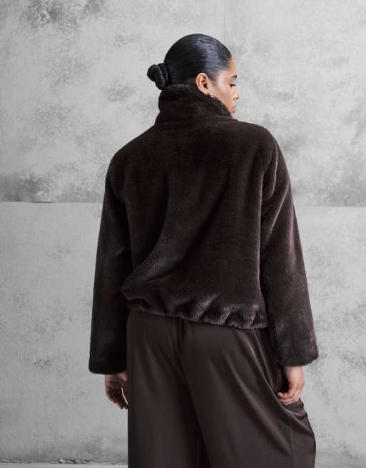 New Look Curve - Veste zippée en fausse fourrure - Marron, 3 de 4