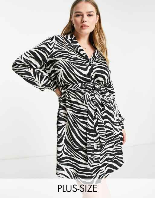New Look Curve - Vestito camicia nero e bianco tigrato