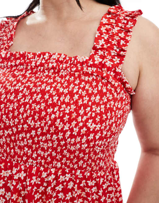 New Look Curve - Vestito corto arricciato rosso a fiori, 3 di 4