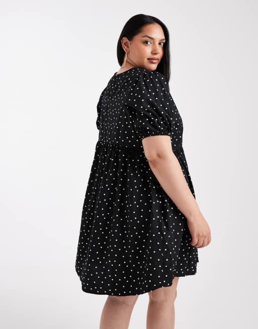 New Look Curve - Vestito corto nero a pois con fiocco sul davanti, 2 di 4