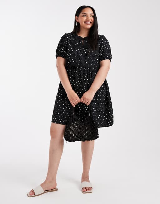 New Look Curve - Vestito corto nero a pois con fiocco sul davanti, 3 di 4