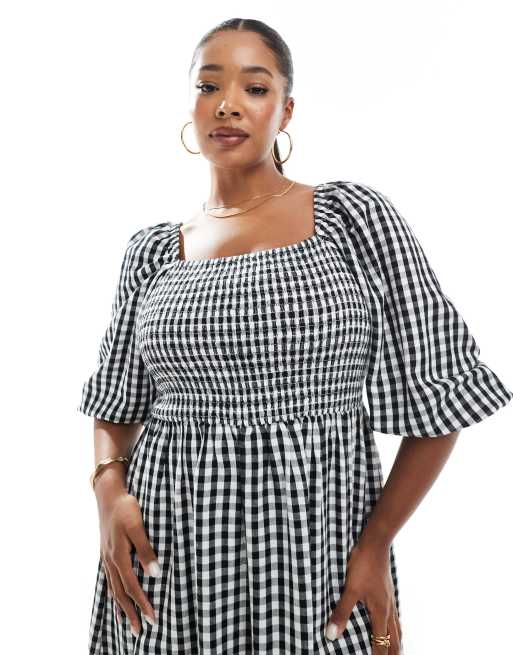 New Look Curve - Vestito midi a maniche lunghe nero a quadretti, 2 di 4