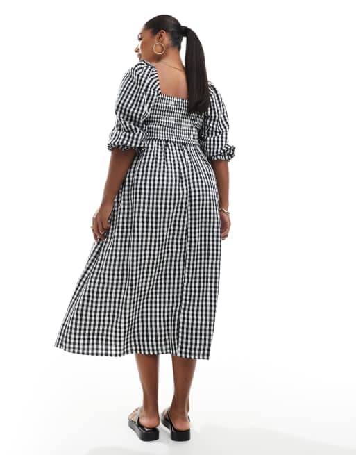 New Look Curve - Vestito midi a maniche lunghe nero a quadretti, 4 di 4