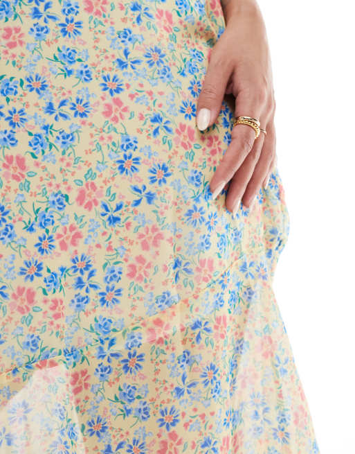 New Look Curve - Vestito midi asimmetrico a fiori con scollo a V, 4 di 4