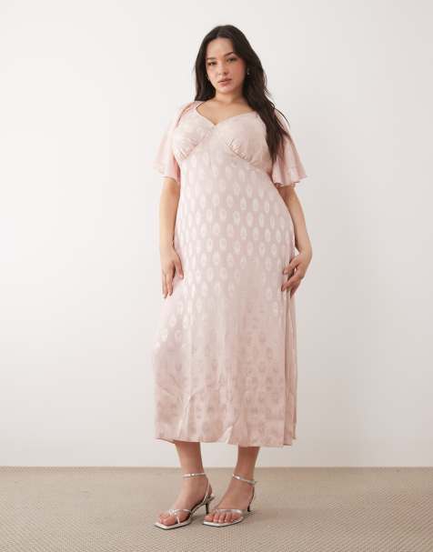 New Look Curve - Vestito midi rosa con stampa cachemire jacquard e maniche con volant - view 1