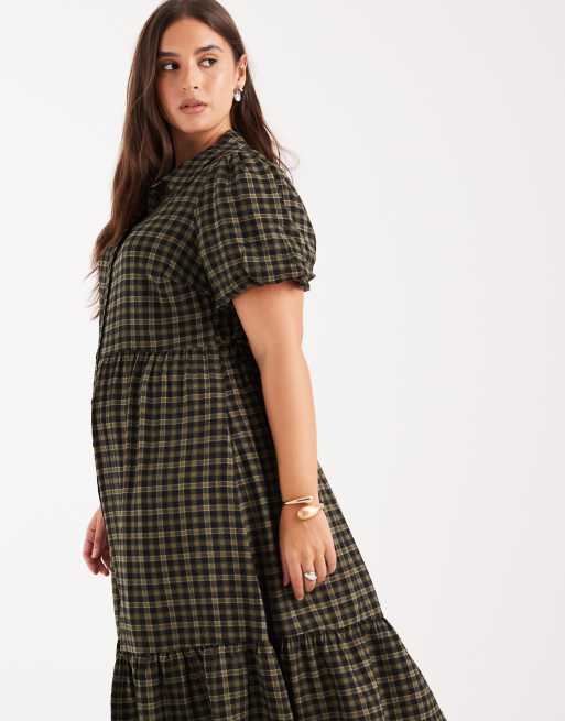 New Look Curve - Vestito midi stile grembiule verde a quadri, 2 di 4