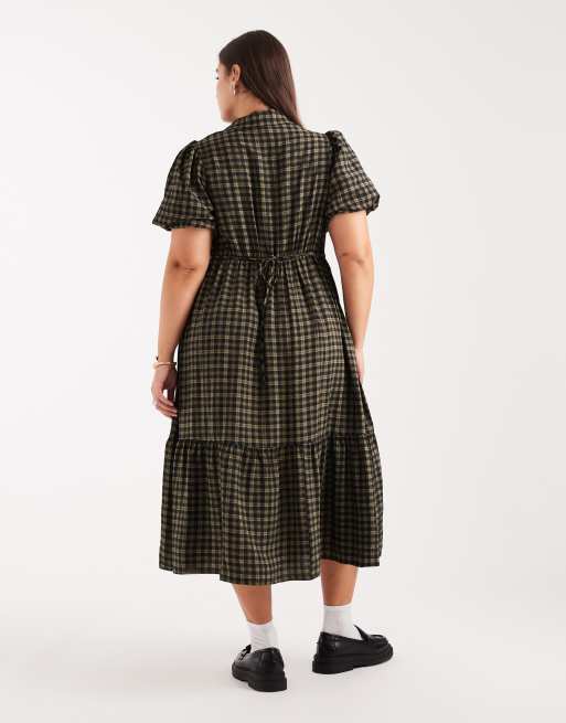 New Look Curve - Vestito midi stile grembiule verde a quadri, 3 di 4