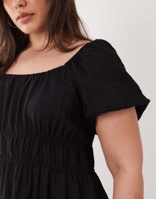 New Look Curve - Vestito milkmaid midi nero, 3 di 4