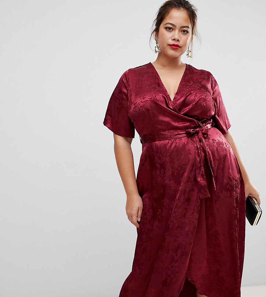 New Look Curve – Vinröd klänning i jacquard-tyg-Orange