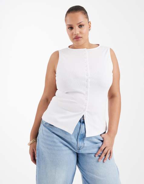 New Look Curve – Vitt linne med båtringning och knäppning - view 1