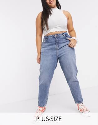 New Look Plus New Look Curve waist enhance mom jean in mid blue