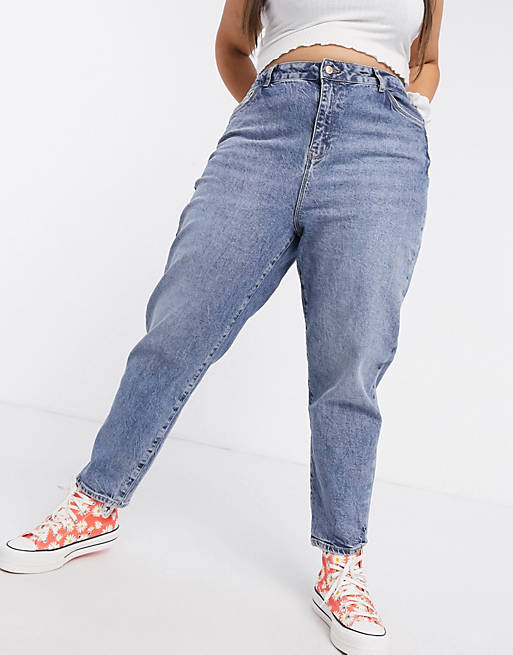 Jeans New Look Curve waist enhance mom jean in mid blue 