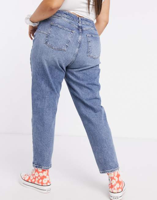 New Look Curve waist enhance mom jeans in mid blue