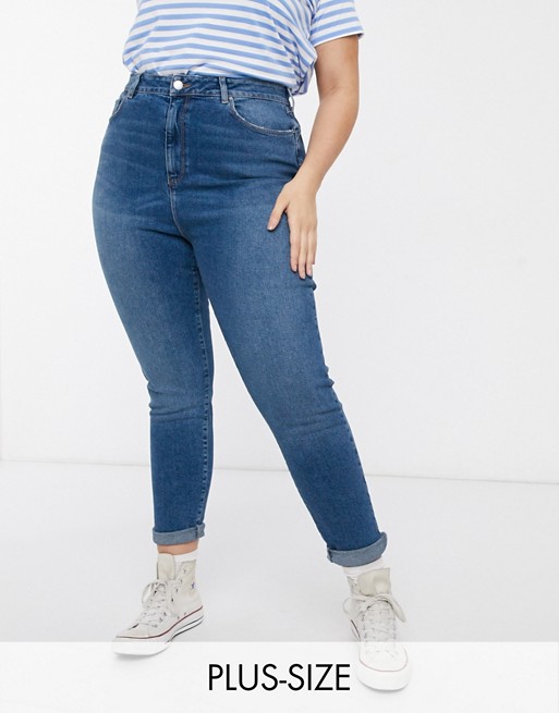 New Look Curve waist enhancing mom jeans in mid blue