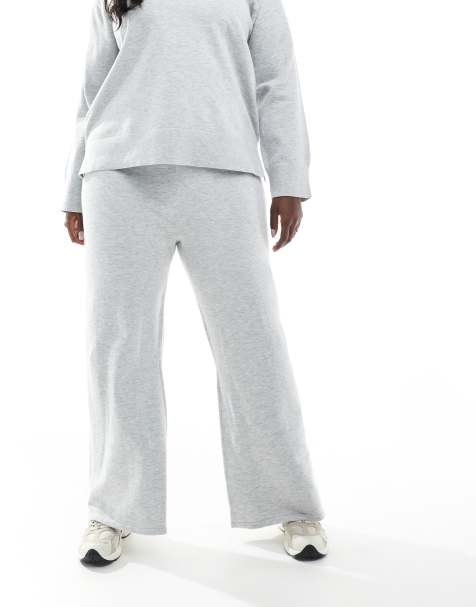 New Look Curve – Weit geschnittene Strickhose in Hellgrau, Kombiteil - view 1
