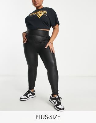 Buy Yours Curve Black Limited Ruched Wetlook Leggings from the