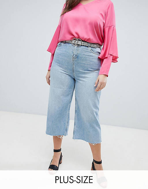 New Look Curve wide leg cropped jeans in blue