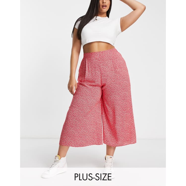 Red wide leg cropped trousers sales